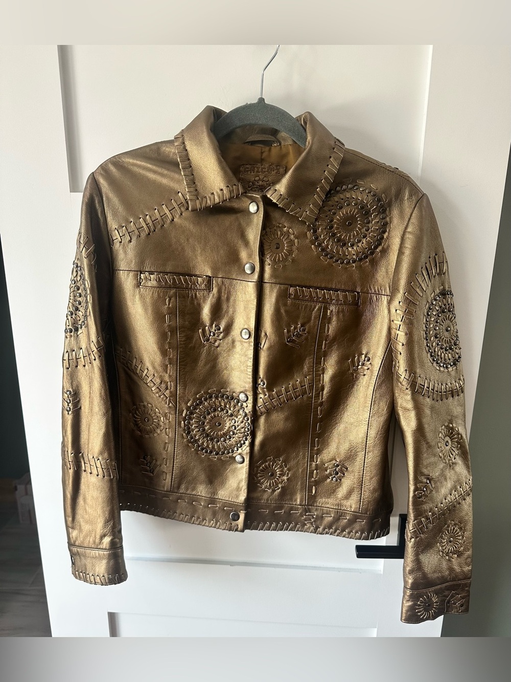 Vtg Chicos Womens Jacket 0 Small Limited Edition 100 % Leather Bronze Whipstitch